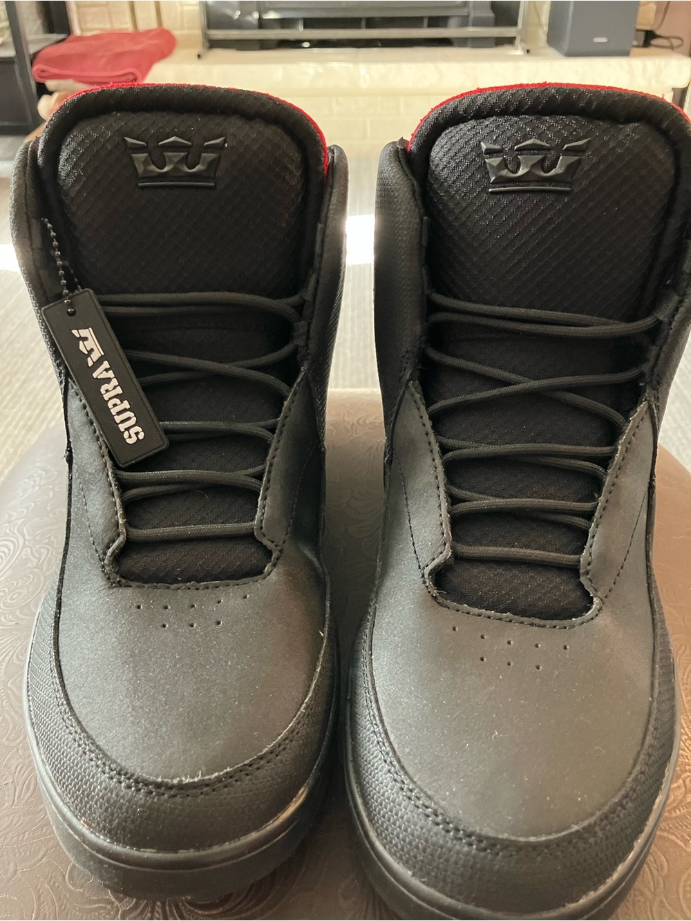 Supra Men’s Black High-Top Sneakers with Red Trim